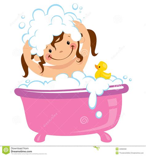 Baby playing on bathtub , bathing cartoon child, baby shower transparent background png clipart. Baby Kid Girl Bathing In Bath Tub And Washing Hair Stock ...