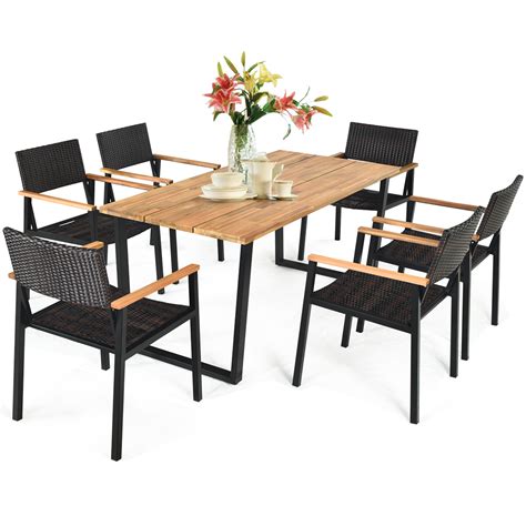 What shapes are available within patio dining sets? Costway 7PCS Patio Rattan Dining Chair Table Set Solid ...