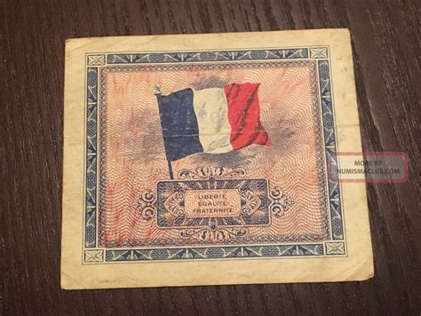 France Allied Miltary Currency 1944 5 Francs Cinq Francs Flag Ww2