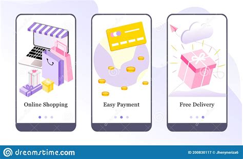 Vector Illustration Of Online Shopping Easy Payment And Free Delivery