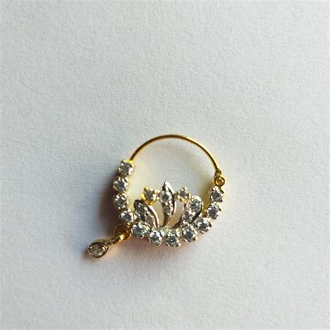 Gold Plated Crystal Nose Ring Indian Wedding Nath Fashion Etsy Nose