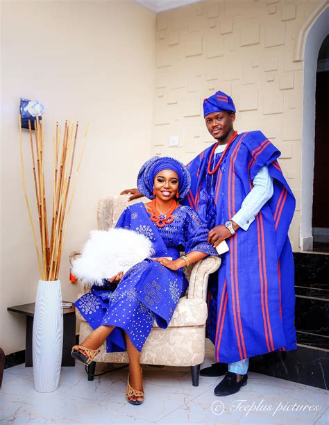 Complete Nigerian Wedding Couples Attire Bride Groom Full Aso Oke Set With Necklace And