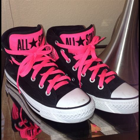 Converse Shoes Neon Pink And Black Chuck Taylor High Top Poshmark