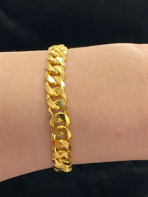 22k Bracelet Solid Gold Elegant Men High Polished Curb Link Etsy