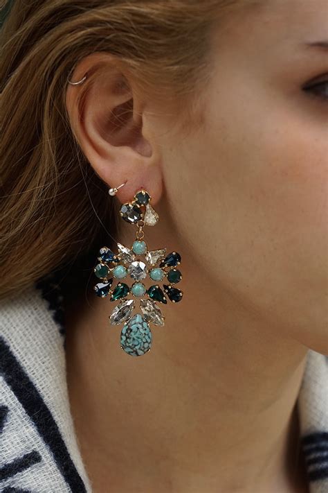 Turquoise Chandelier Earrings Dangle Statement Earrings Etsy