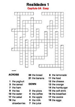 Animals word search puzzles make a word search from a reading assignment make a word search from a list of words make a crossword puzzle SPANISH - CROSSWORD - Realidades 1 Capítulo 3A (easy) by ...