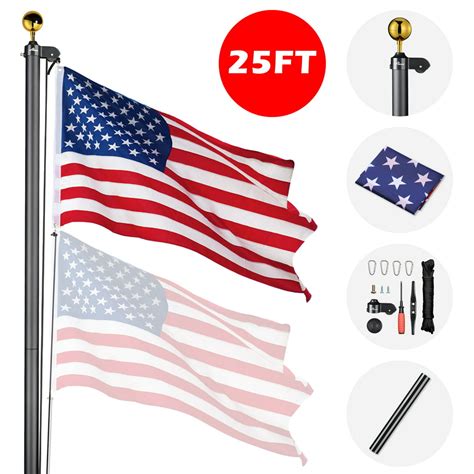 Yeshom 25 Ft Aluminum Sectional Flagpole With 3x5 Ft Us Flag Gold Ball