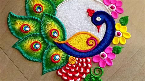 2022 Peacock 🦚 Rangoli Design Simple And Attractive Peacock Rangoli