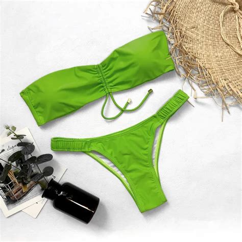 Pacento Sexy Solid Thong Micro Women Swimsuit Swimwear Bandeau Bikini