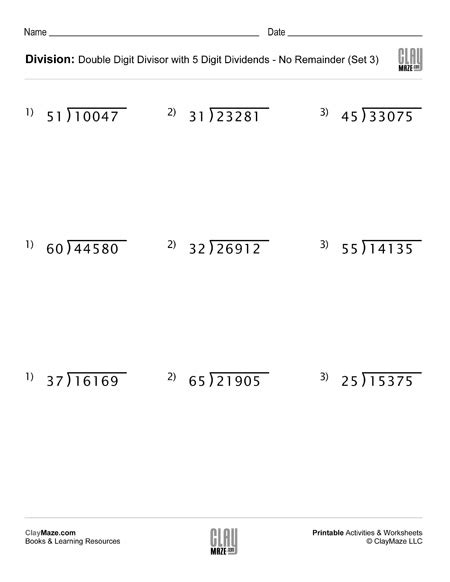 long division worksheet with double digit divisors set 3