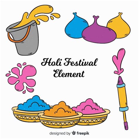Free Vector Cartoon Holi Festival Element Collection