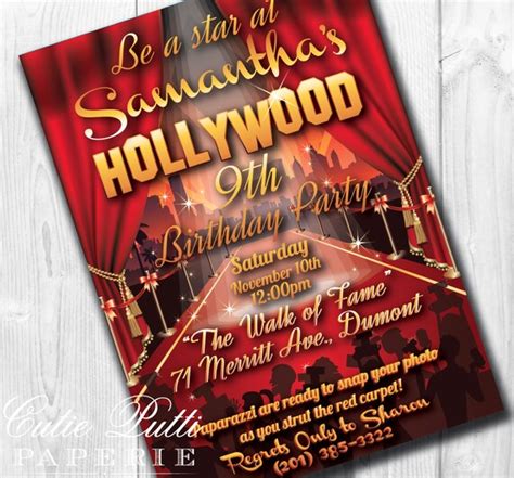 Hollywood Party Invitations Hollywood Invitation Hollywood Sweet 16