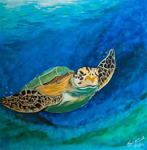 Blue Ocean Floor Sea Turtle 24 X 24 Acrylic By Sandifairbanksart 435