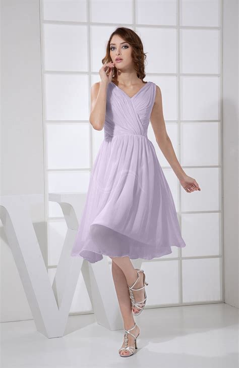 Light Purple Prom Dress Plain A Line V Neck Sleeveless
