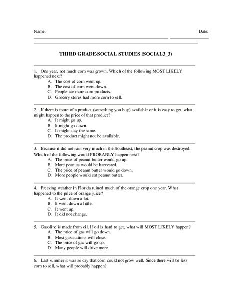 Third Grade Social Studies Worksheet For 3rd Grade Lesson Planet