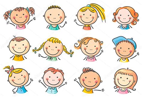 Happy Cartoon Kids Faces — Stock Vector © Katerinadav 54060279