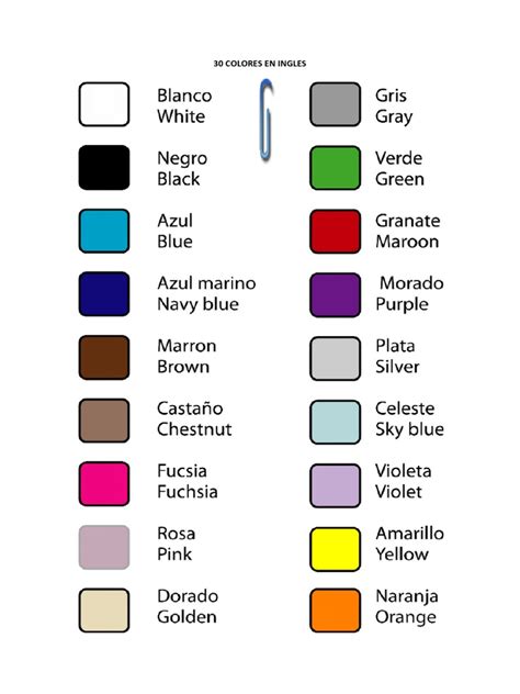 30 Colores En Ingles