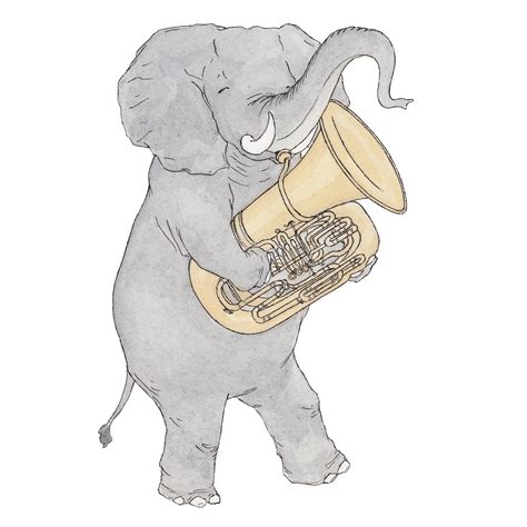 The Elephant And Her Tuba A5 Art Print From Original Ink And Etsy