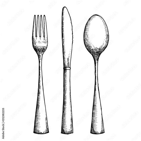 cutlery hand drawing vector. sketch vintage isolated spoon fork and