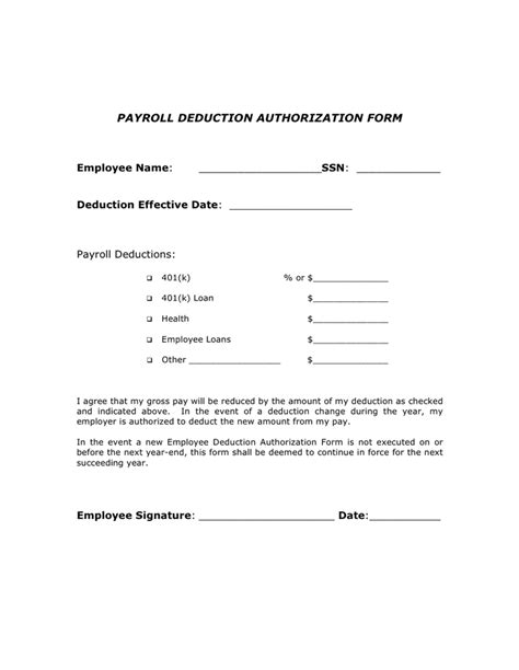 Payroll Deduction Authorization Form In Word And Pdf Formats