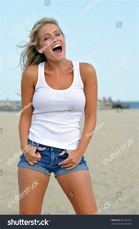 Beautiful Young Blonde Woman White Tank Stock Photo 83140747 Shutterstock