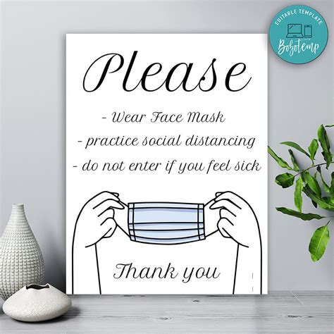 Please Wear Face Mask Printable Office Health Safety Rules Sign | Bobotemp