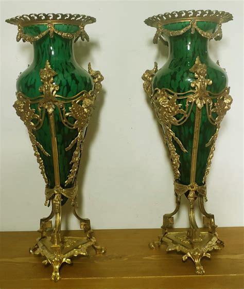 Proantic Importante Paire De Vases Louis Xvi En Bronze Doré Et Verre