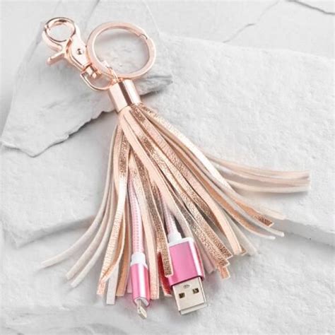 Rose Gold Iphone Charger Tassel Keychain Rose Gold Iphone Tassel