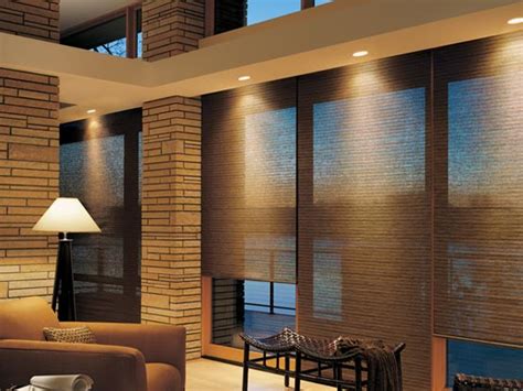 Exterior roll up blind fabric large brown. Seattle Shades - Motorized Blinds Bellevue - Jet City Blinds