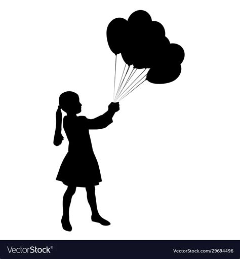 Silhouette A Girl With Air Balloons Royalty Free Vector