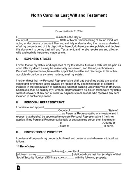 Start a free trial now to save yourself time and money! Free North Carolina Last Will and Testament Template - PDF ...