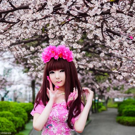 Prompthunt Pretty Japanese Gyaru With Sakura Tree Blooming On Background