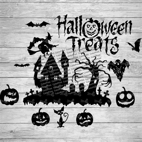 Halloween Scene Bundle Svgeps And Png Files Digital Download Files For
