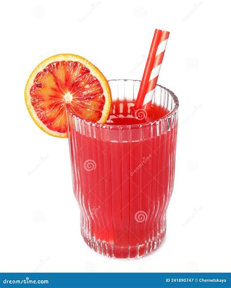Tasty Sicilian Orange Juice With Straws In Glass Isolated On White