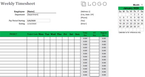 Weekly Timesheet Template Excel 3 Free 2020 Download