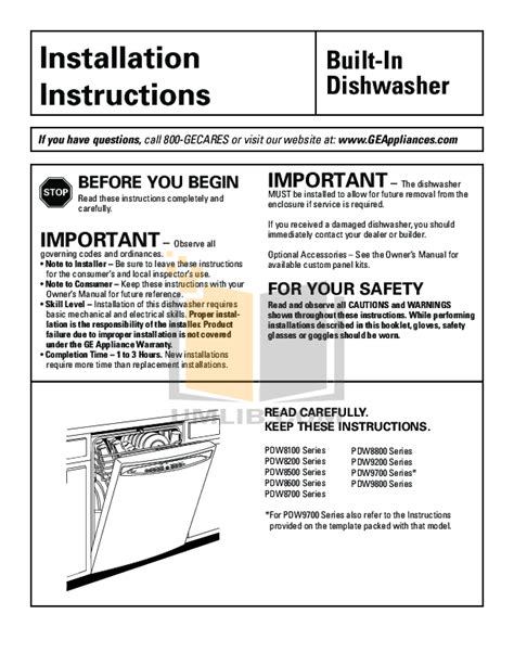 Ge Dishwasher Manuals Online