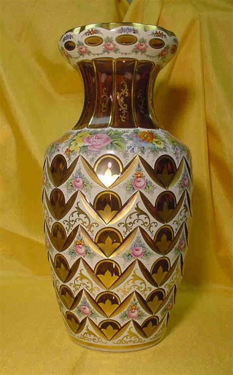 Very Large And Heavy Moser Vase Standing 14 1 2 Tall Abundantly Enameled W Flowers On Cased