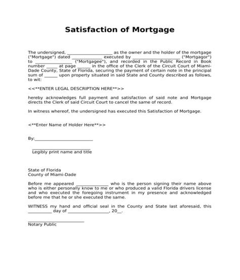 satisfaction  mortgage forms   ms word