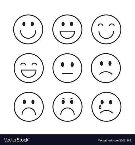 Smiling Cartoon Face People Emotion Icon Set Vector Image