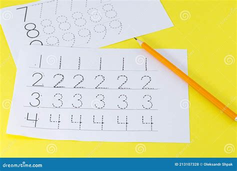 Learning To Write Numbers Handwriting Practice For Children Stock