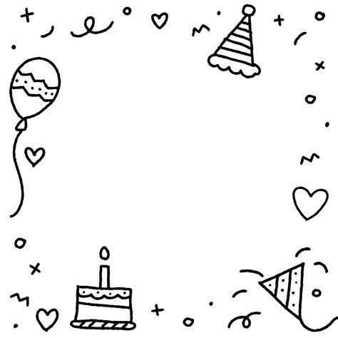 Bonito Feliz Aniversário Confete Preto E Branco Bw Doodle Fundo Borda