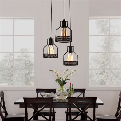 Unitary Brand Rustic Black Metal Cage Shade Dining Room Pendant Light With E Bulb Sockets