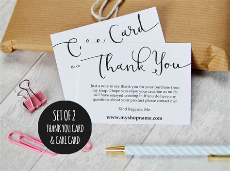 Etsy Shop Thank You Cards And Care Cards Set Of 2 Instant