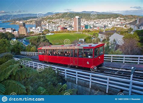 Touristic Attraction Of Red Cable Car In Wellington New Zealand