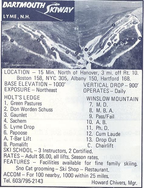1970 71 Dartmouth Skiway Trail Map New England Ski Map Database