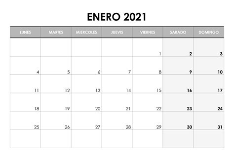 Calendario Enero 2021 Para Imprimir