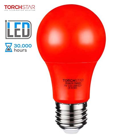Torchstar 7w Red Led A19 Colored Light Bulb E26e27 Base For Bedroom