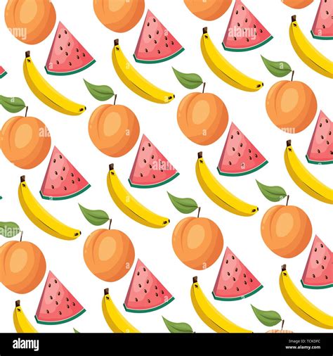Watermelon Peach Banana Tropical Fruits Background Decoration Vector
