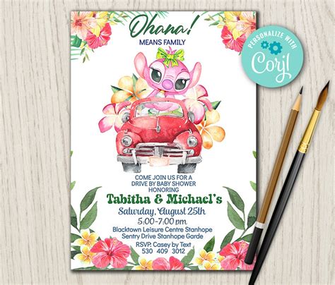 Lilo And Stitch Drive By Baby Shower Invitation Pink Stitch Etsy