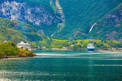 Cruise Ship On Fjord Sognefjord In Flam Norway Stock Photo Image Of